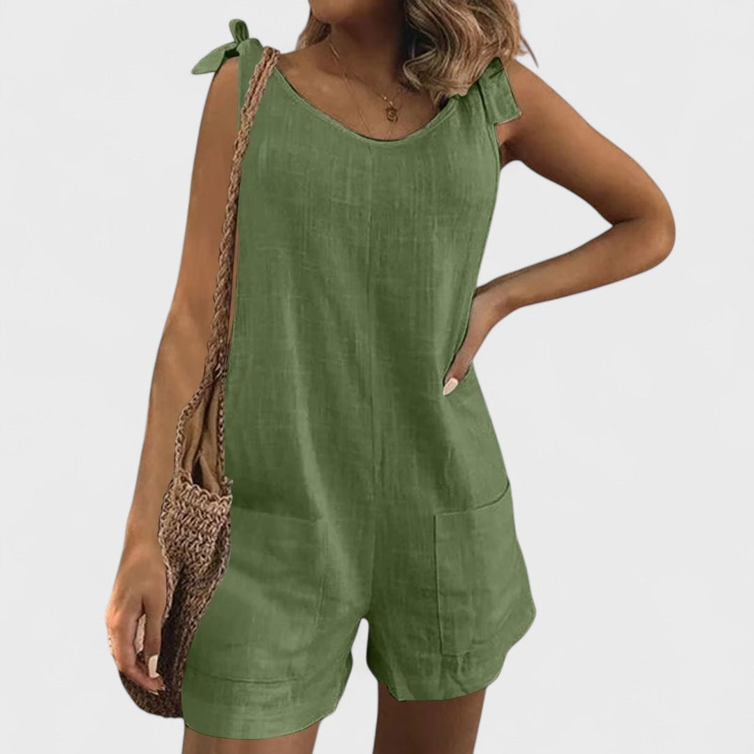 Full Length Dress with Pockets on Shoulders and Ties