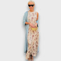 Long Dress with Floral Pattern and Light Jacket