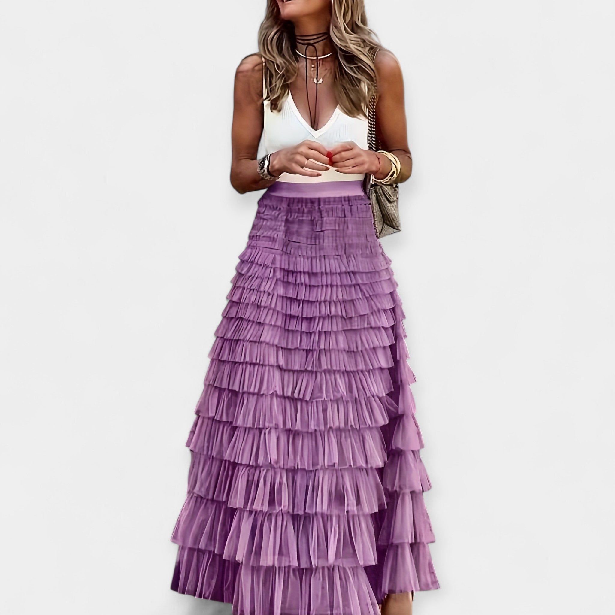 Boho Skirt with Mesh Satin Trim