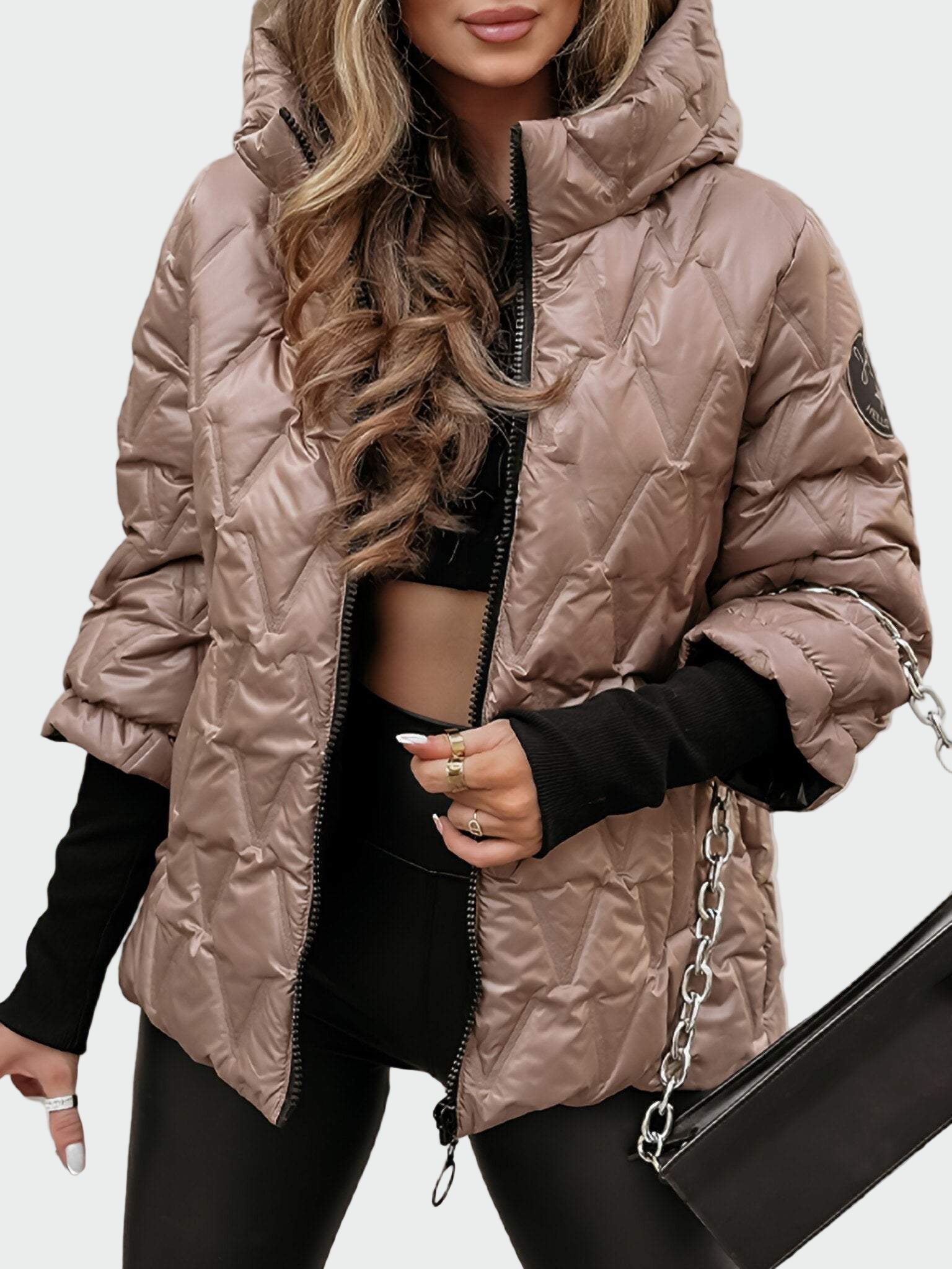 Cotton Jacket with Hood and Long Sleeves with Quilted Pattern