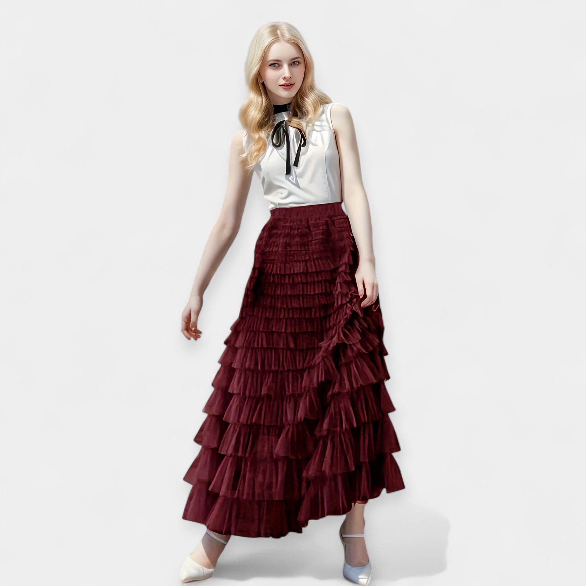 Elegant Tulle Layered Skirt with Decorative Detail