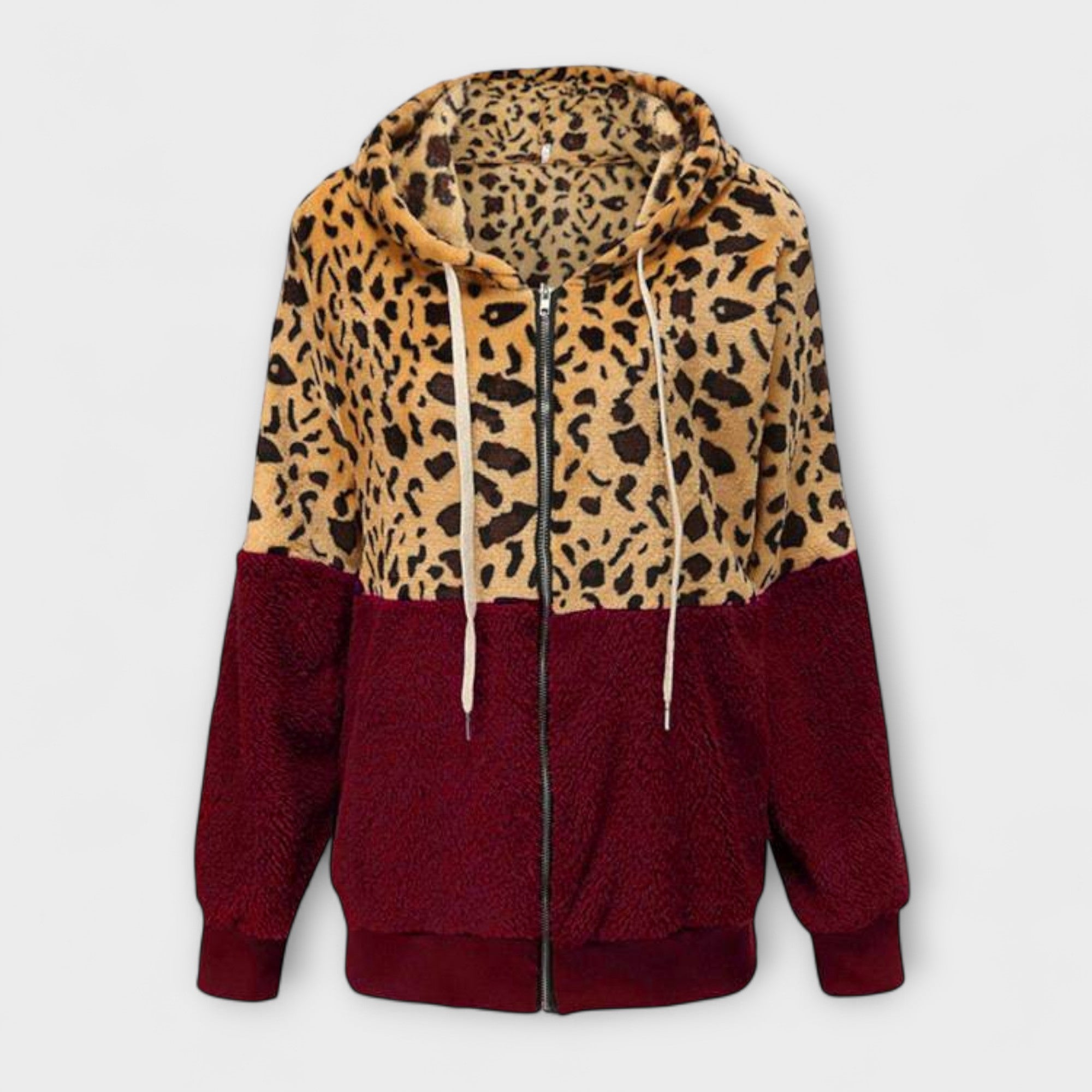 Lea - Fleece Hoodie with Leopard Print