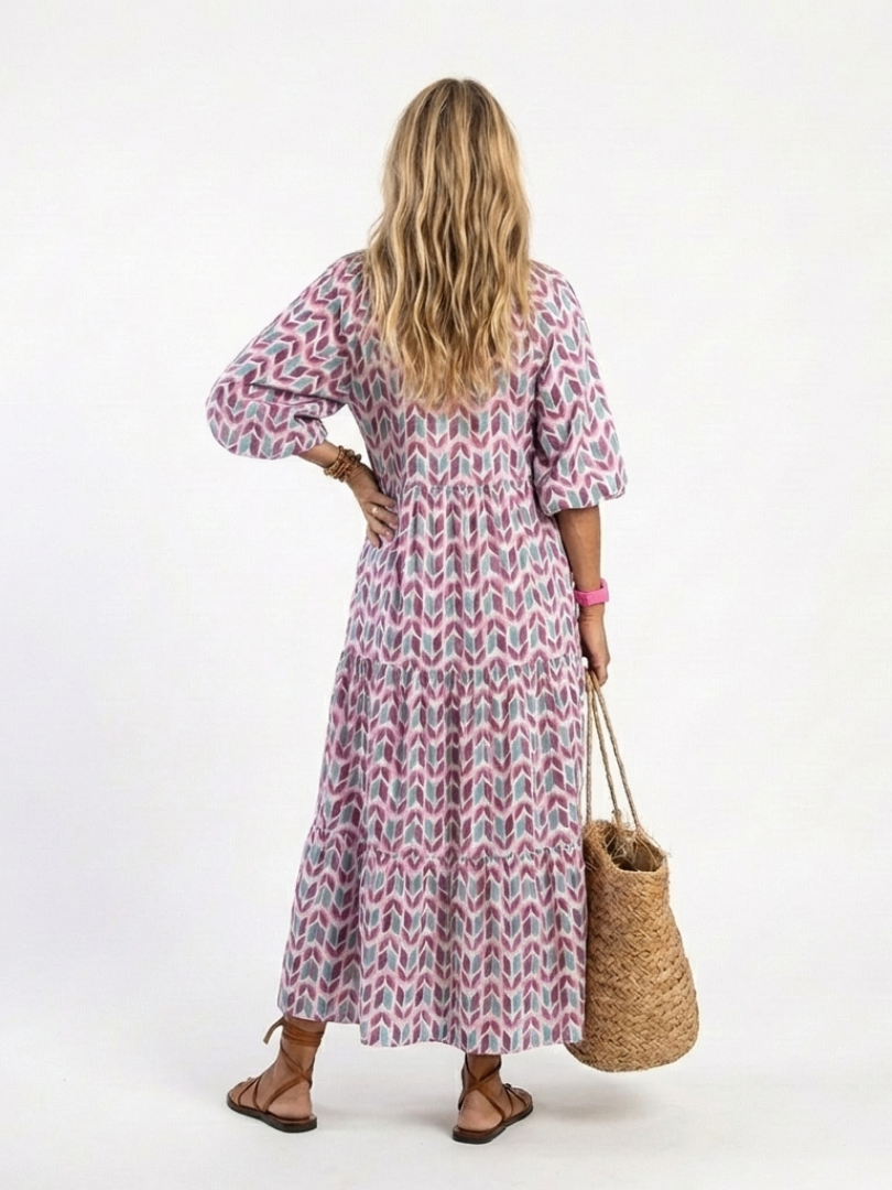 Mireya | Geometric Print Long Sleeve Midi Dress