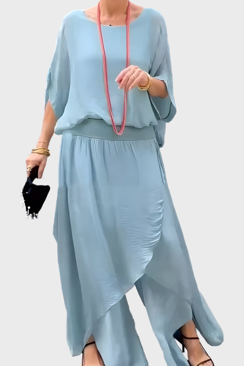 Wide Top and Ripped Pants – Two-Piece Chiffon Skirt