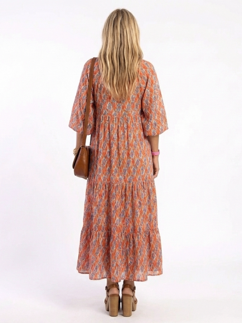 Amara | Geometric Print V-Neck Midi Dress