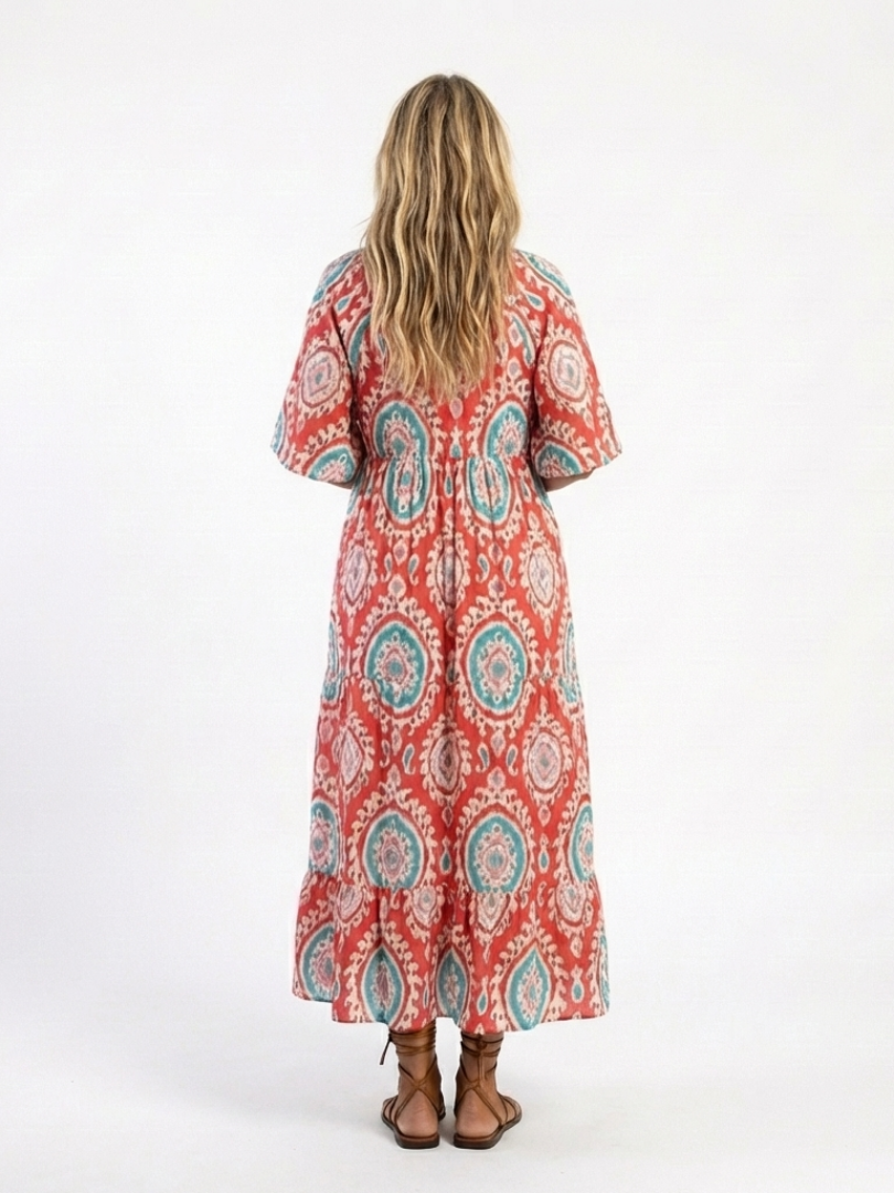 Zaria | Paisley Print V-Neck Midi Dress