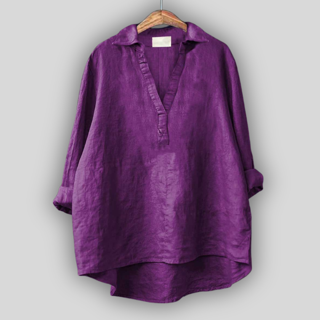 White linen blouse with a V-neck