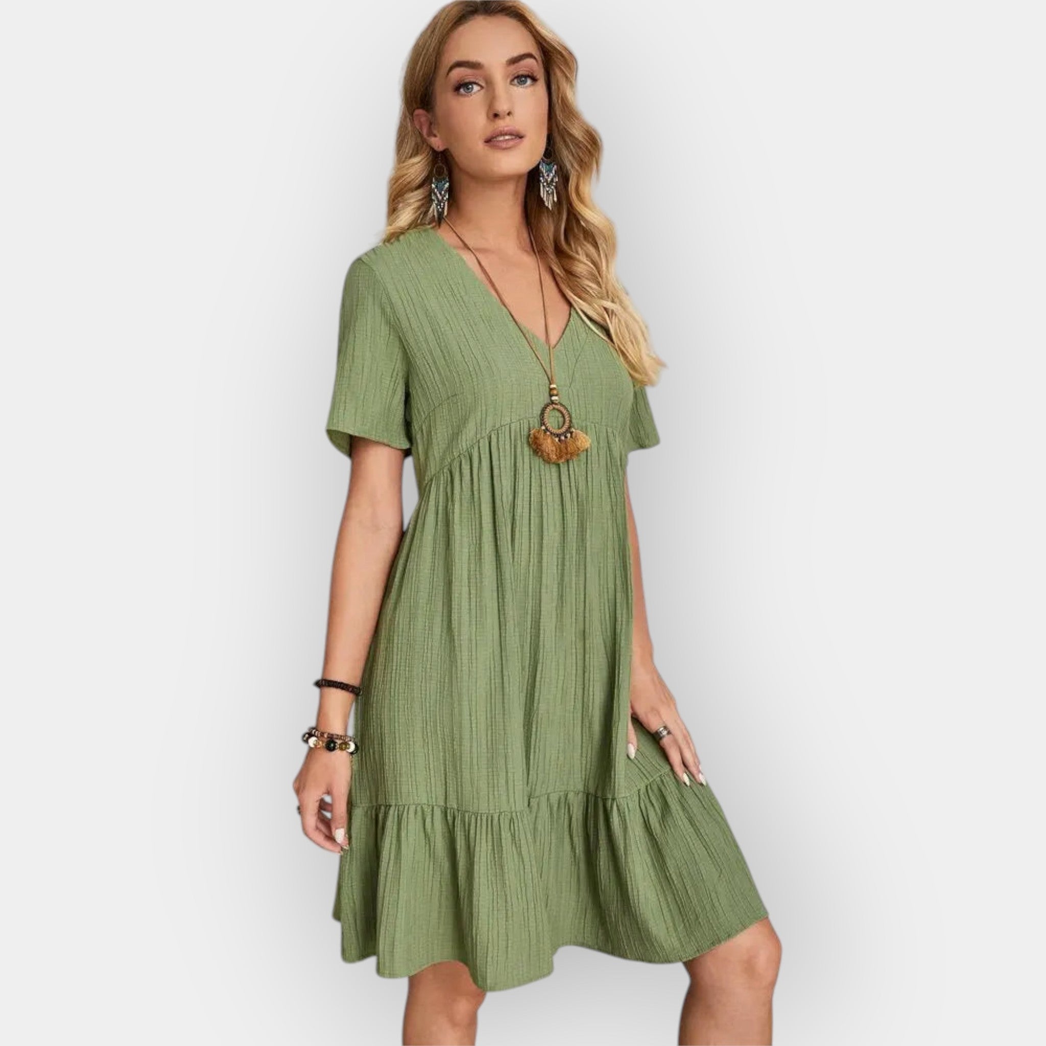 Midi Dress with V Neckline