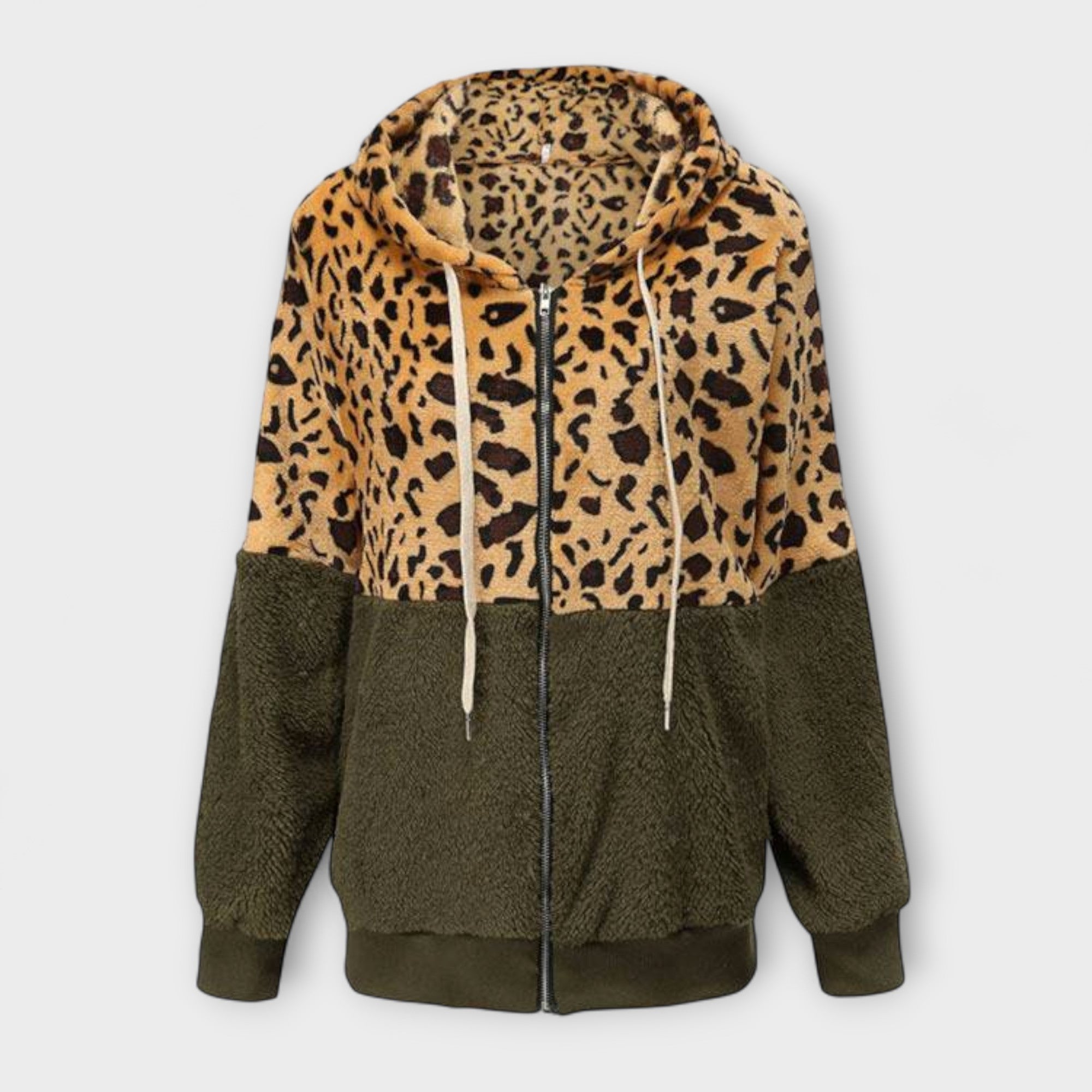 Lea - Fleece Hoodie with Leopard Print