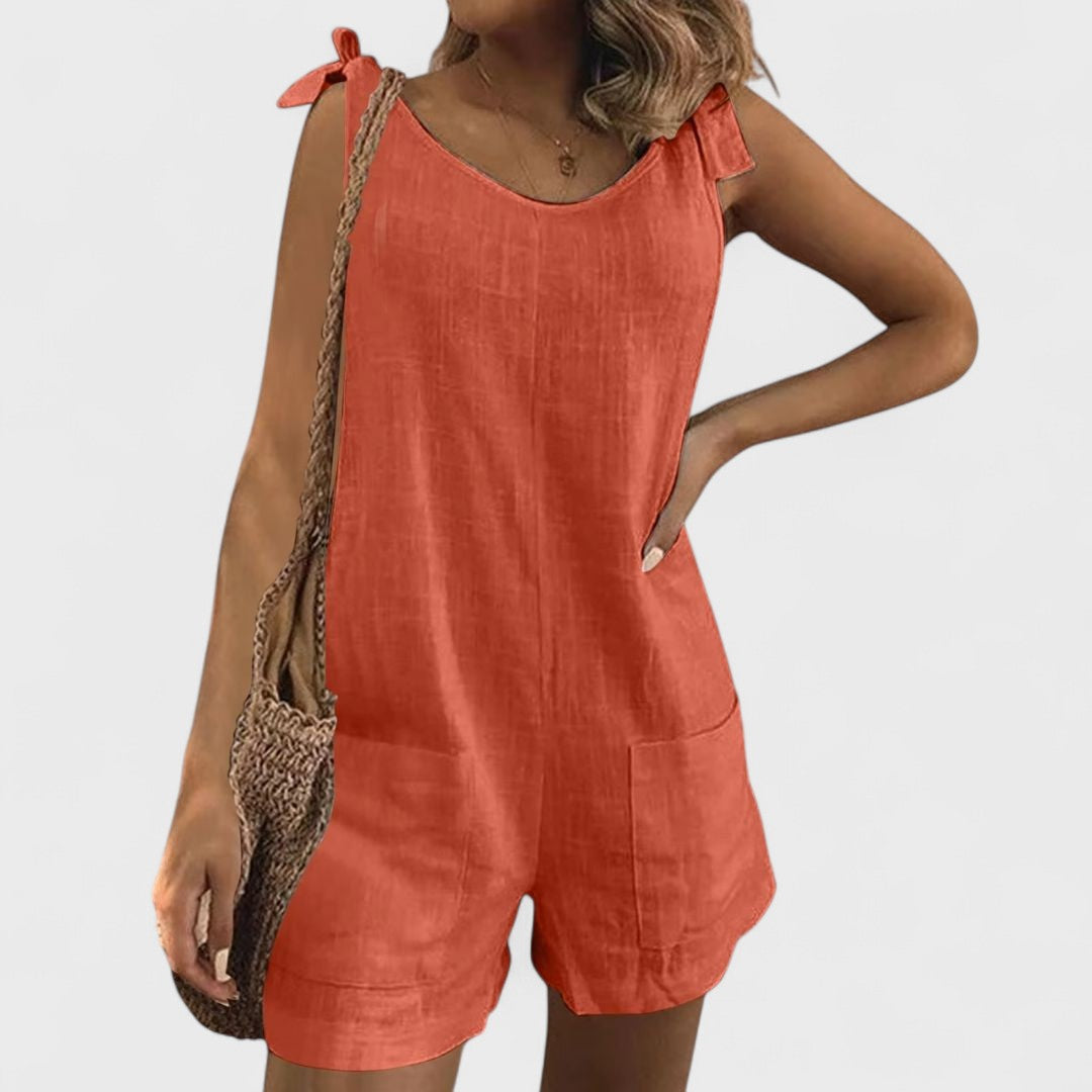 Full Length Dress with Pockets on Shoulders and Ties