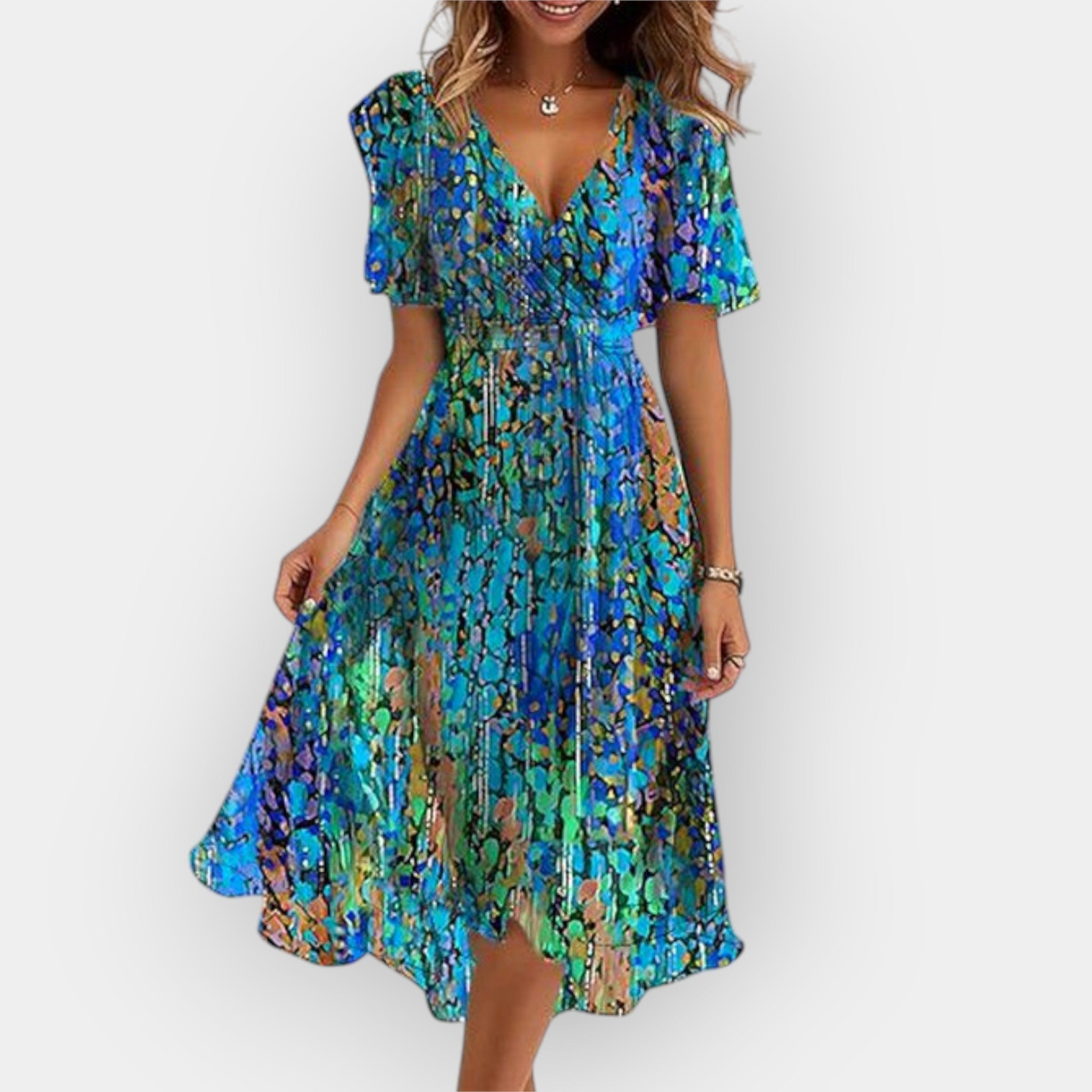 Midi Dress with Fluttering Silhouette