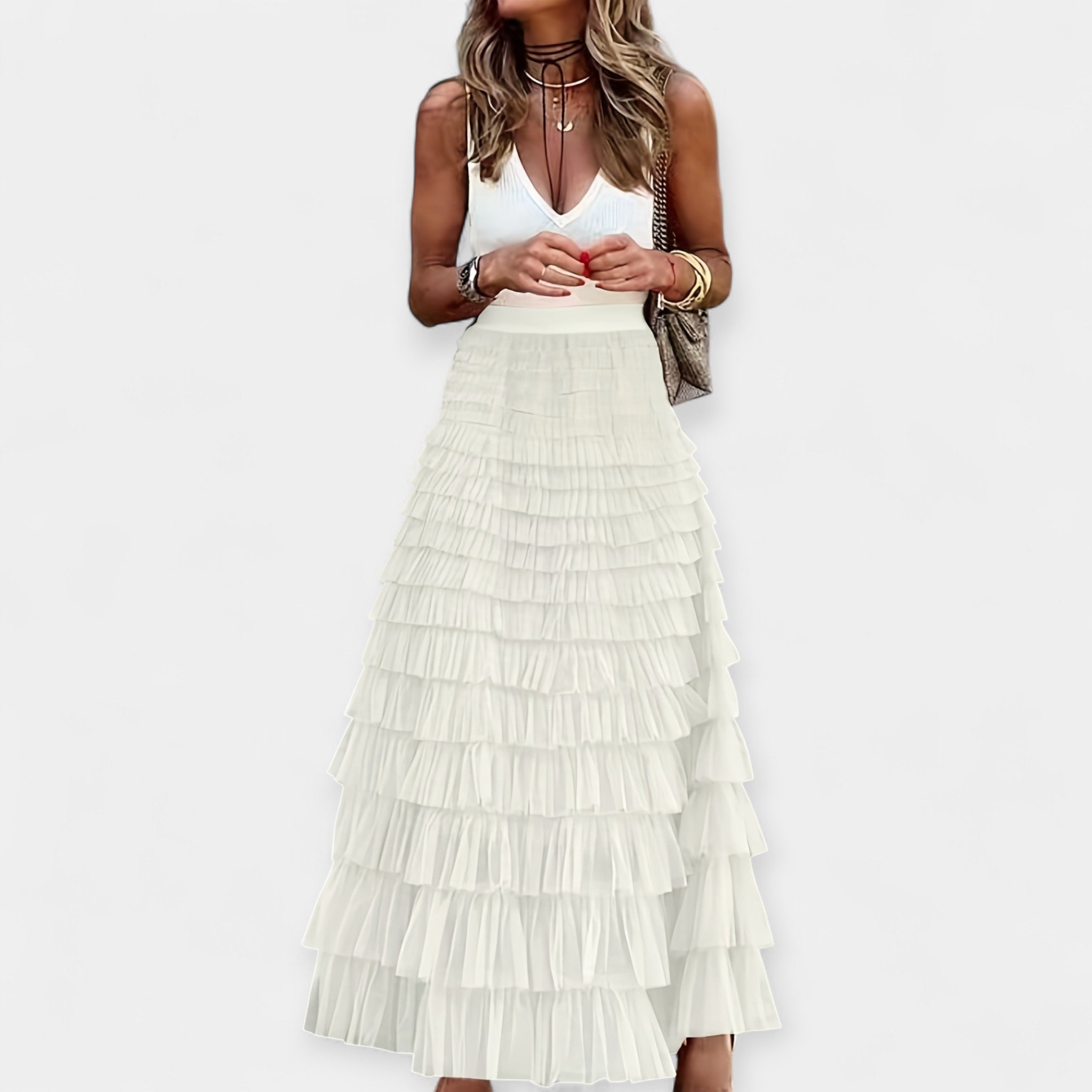Boho Skirt with Mesh Satin Trim