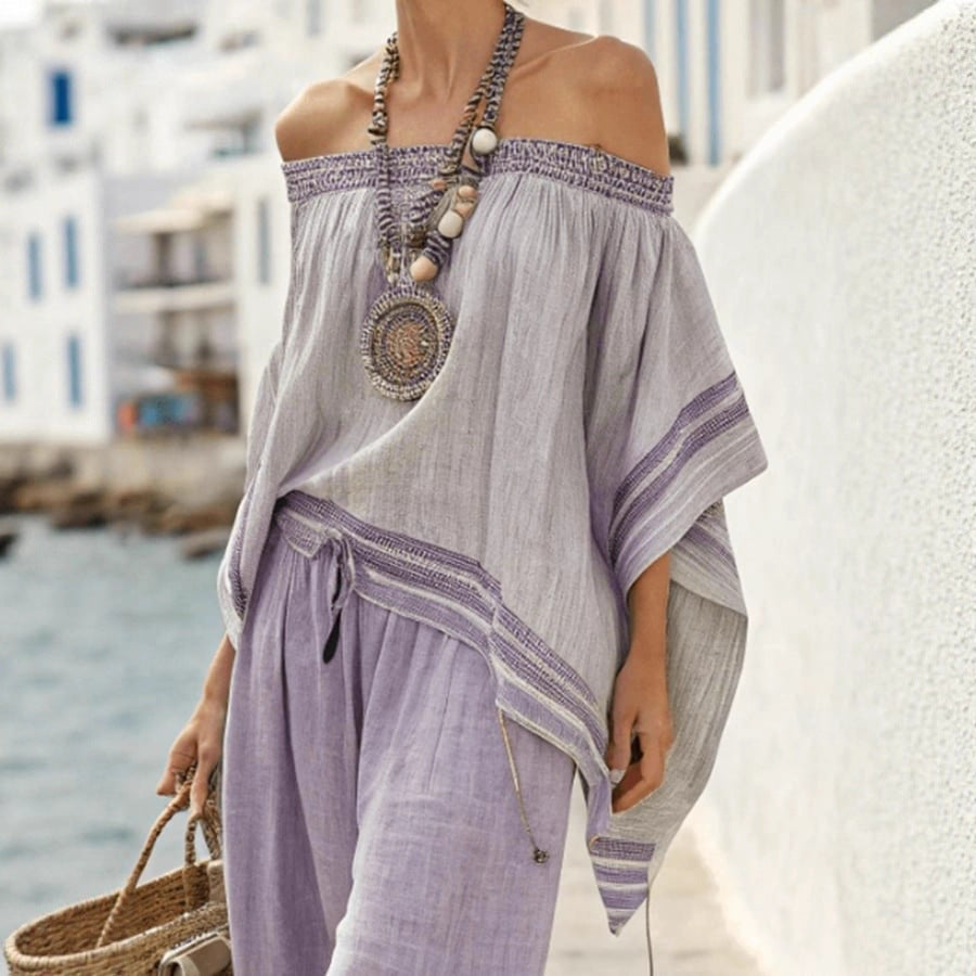 Resort-style Fashion Casual Top And Wide-leg Pants Set