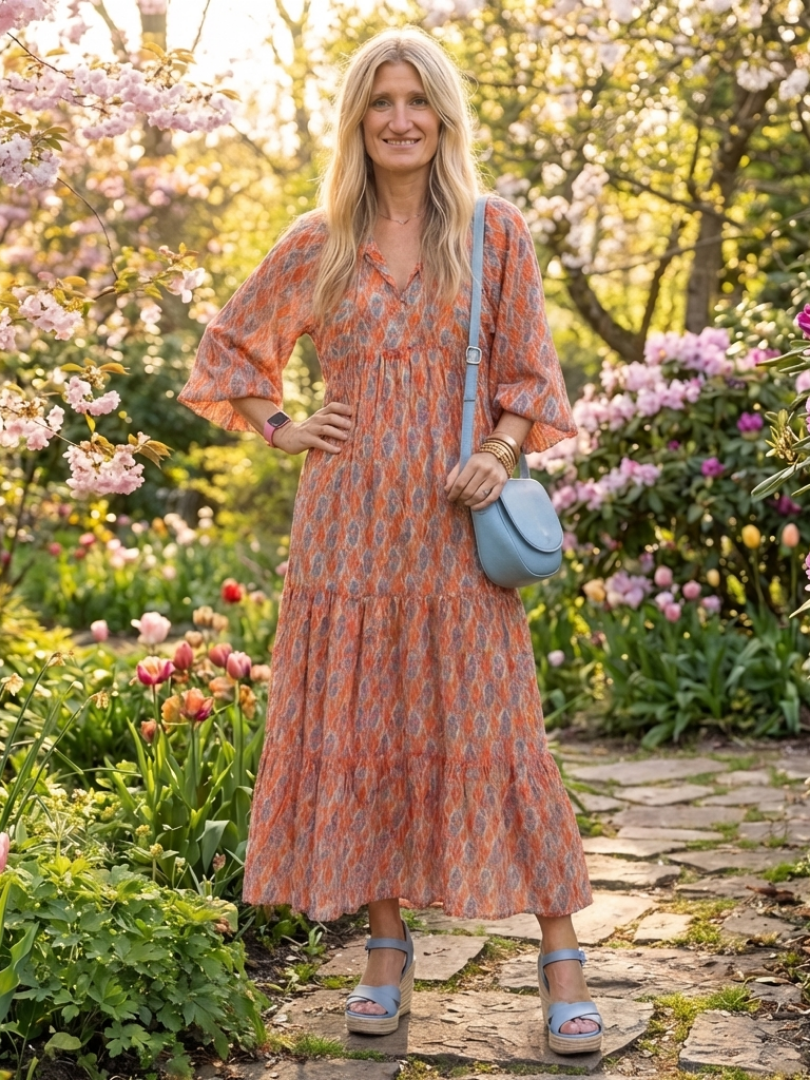 Amara | Geometric Print V-Neck Midi Dress
