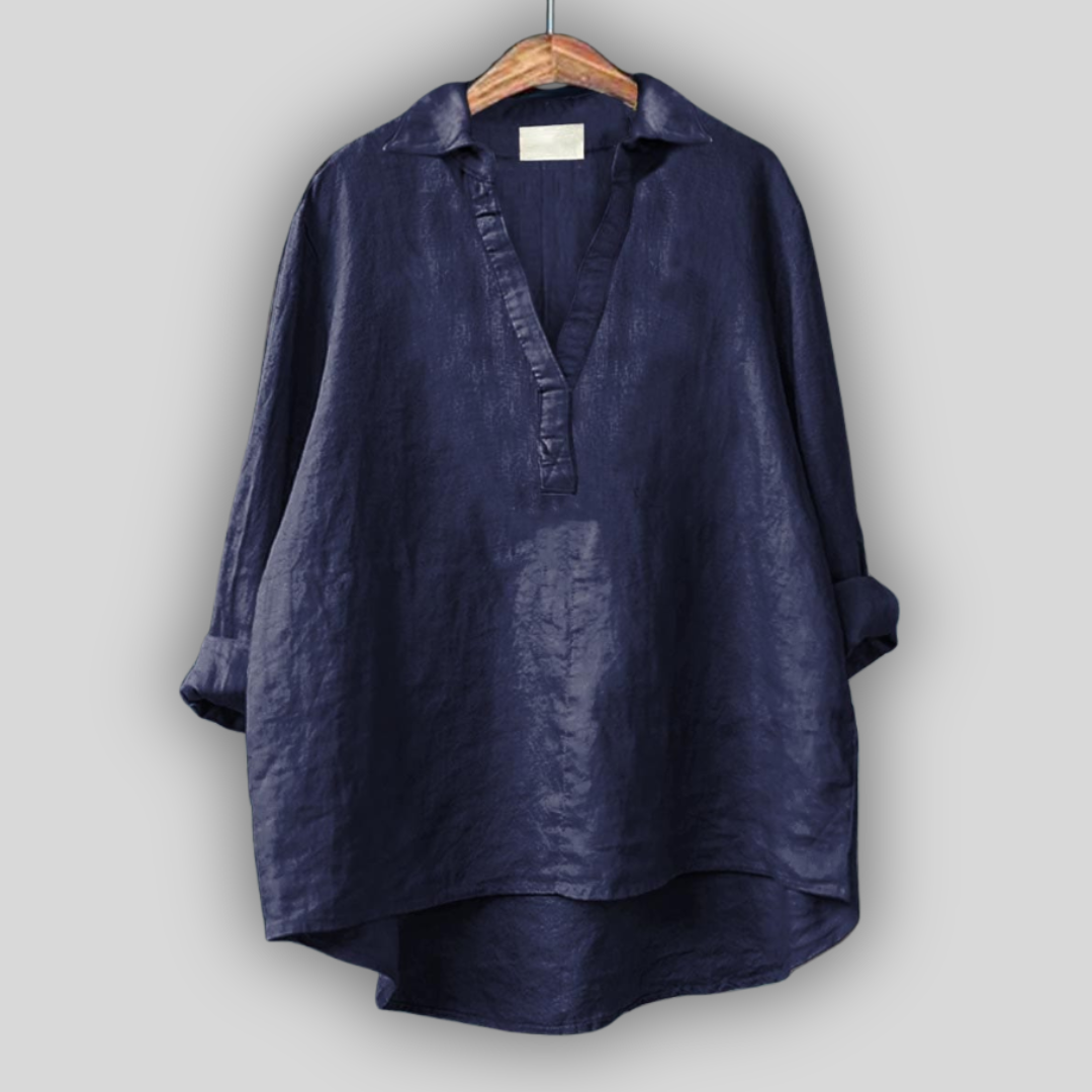 White linen blouse with a V-neck