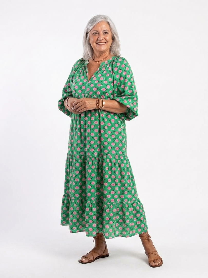 Fiora | Floral V-Neck Midi Dress