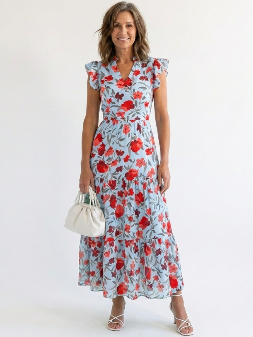 Lila | Floral V-Neck Midi Dress