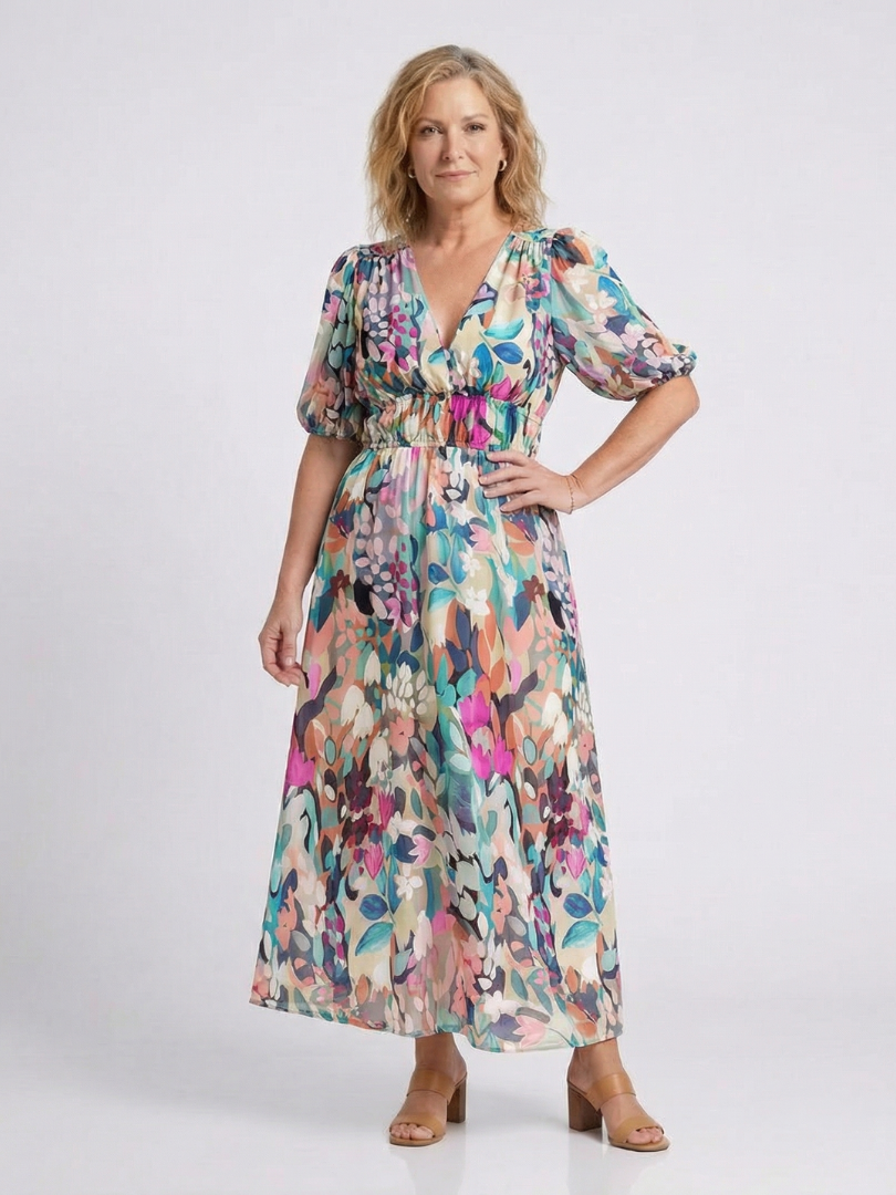 Eulalie | V-Neck Short Sleeve Midi Dress