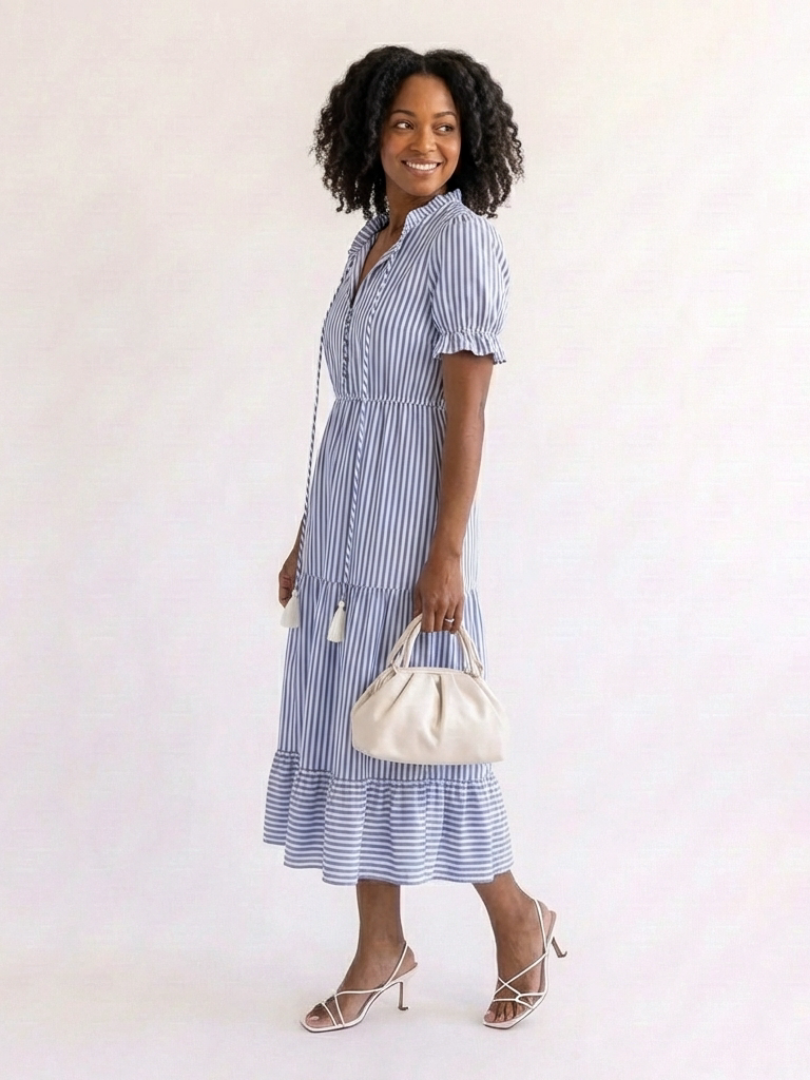 Dakota | Striped Short Sleeve Midi Dress