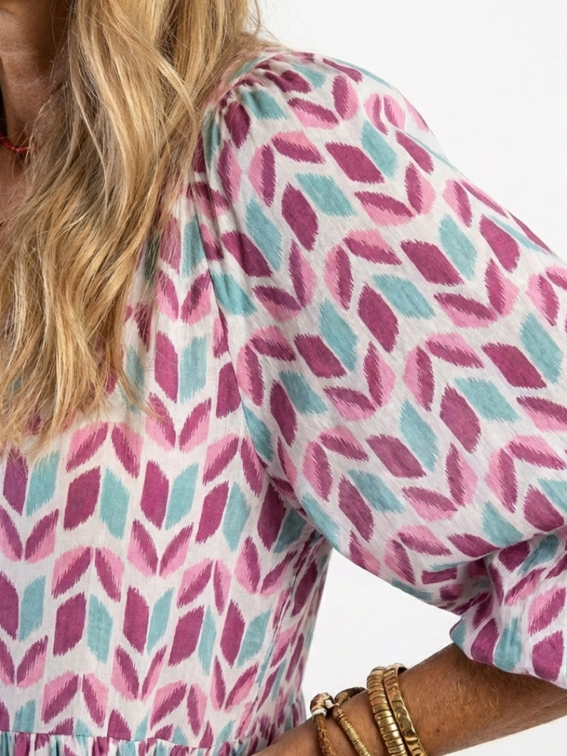 Mireya | Geometric Print Long Sleeve Midi Dress