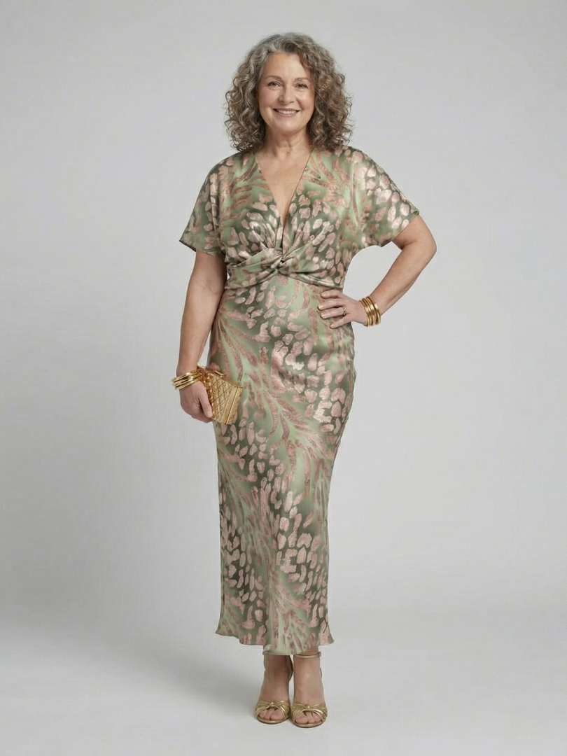 Coralie | Abstract Print Twist-Waist Midi Dress