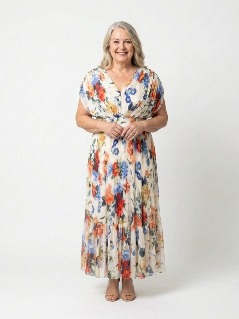 Savannah | Floral Pleated Short Sleeve Midi Dress