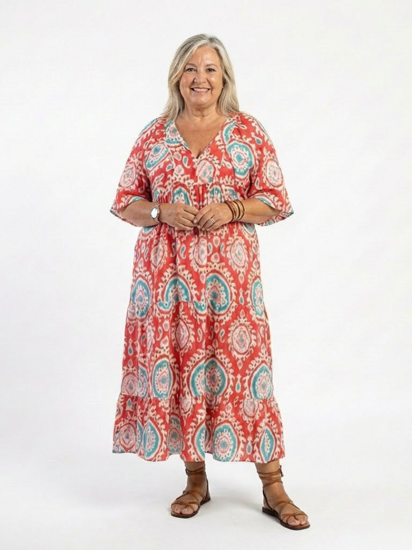 Zaria | Paisley Print V-Neck Midi Dress