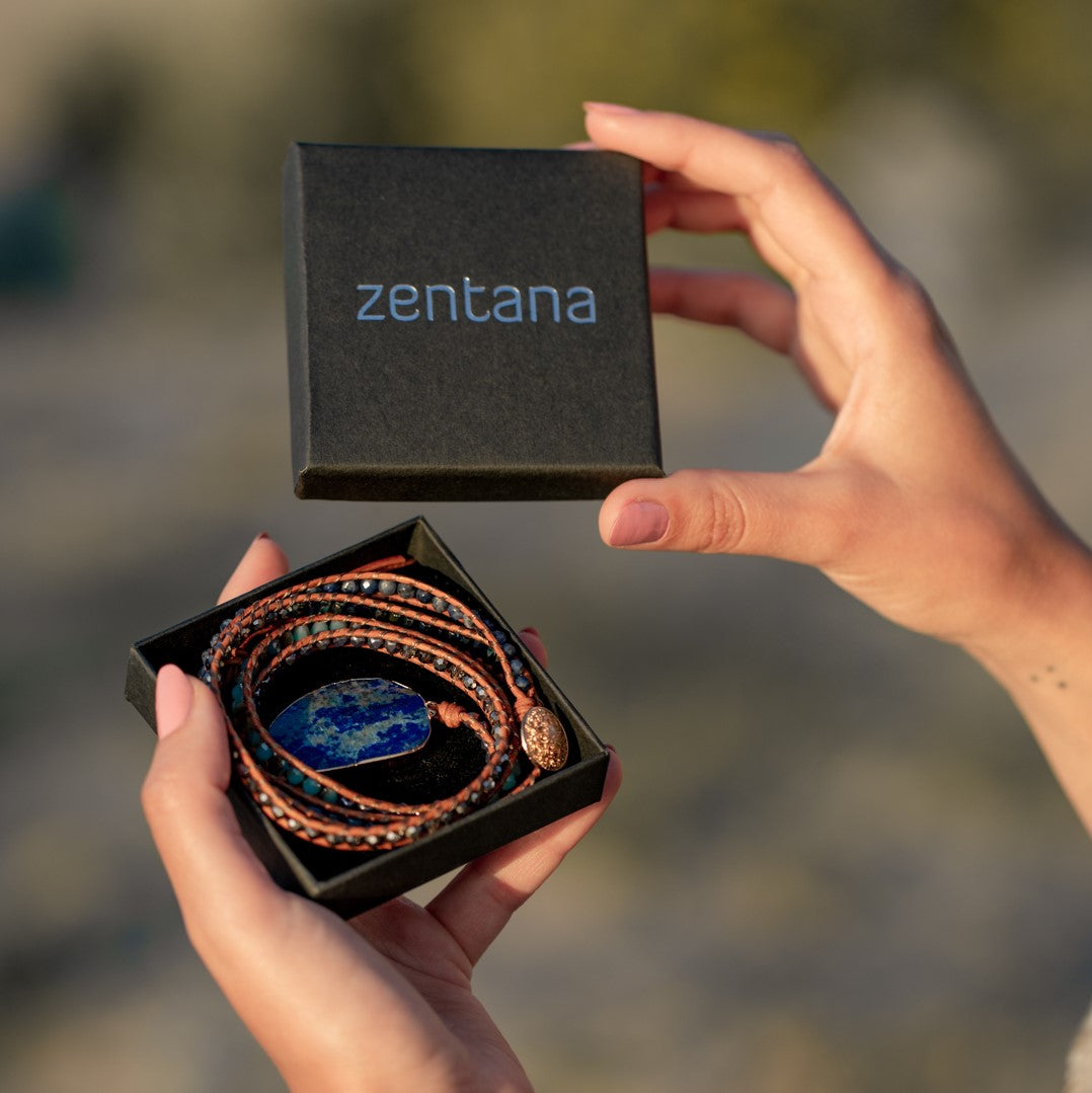 Wrap Bracelet Leather - Lapis Lazuli & Sodalite - Rough Cut - Wisdom