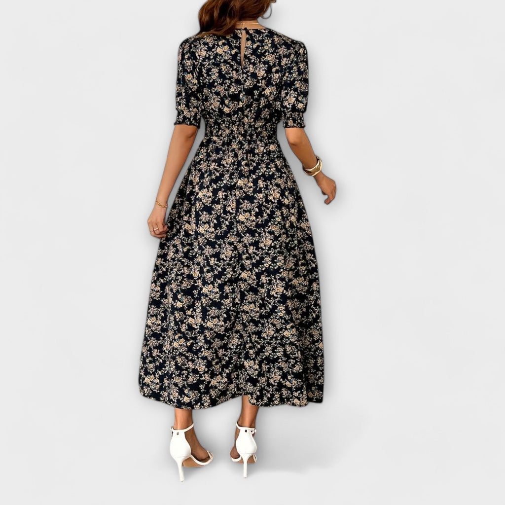 Amelia – Dress with Round Neckline and Floral Pattern