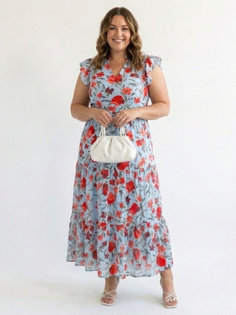 Lila | Floral V-Neck Midi Dress