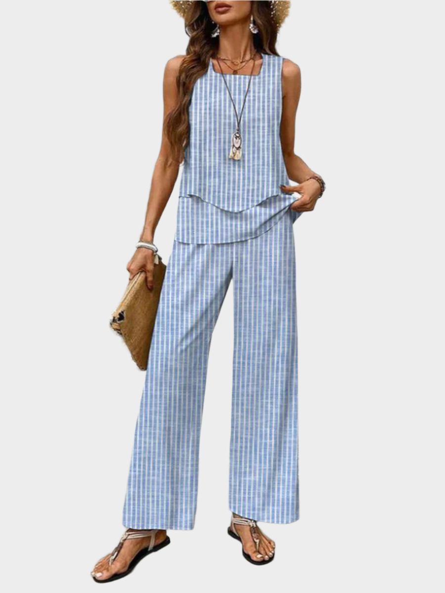 Summer Set with Sleeveless Sweater and Flared Pants with Print