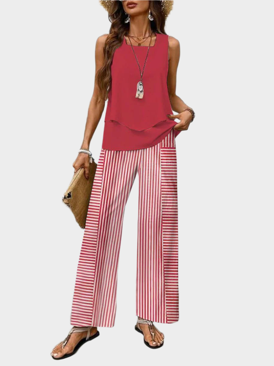 Summer Set with Sleeveless Sweater and Flared Pants with Print