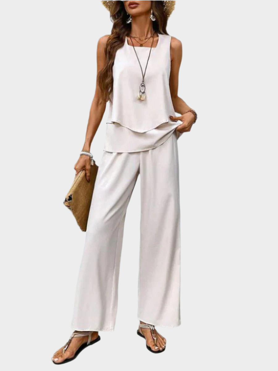 Summer Set with Sleeveless Sweater and Flared Pants with Print