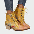 Sandra | Leather Ankle Boots with Radiant Elegant Flowers