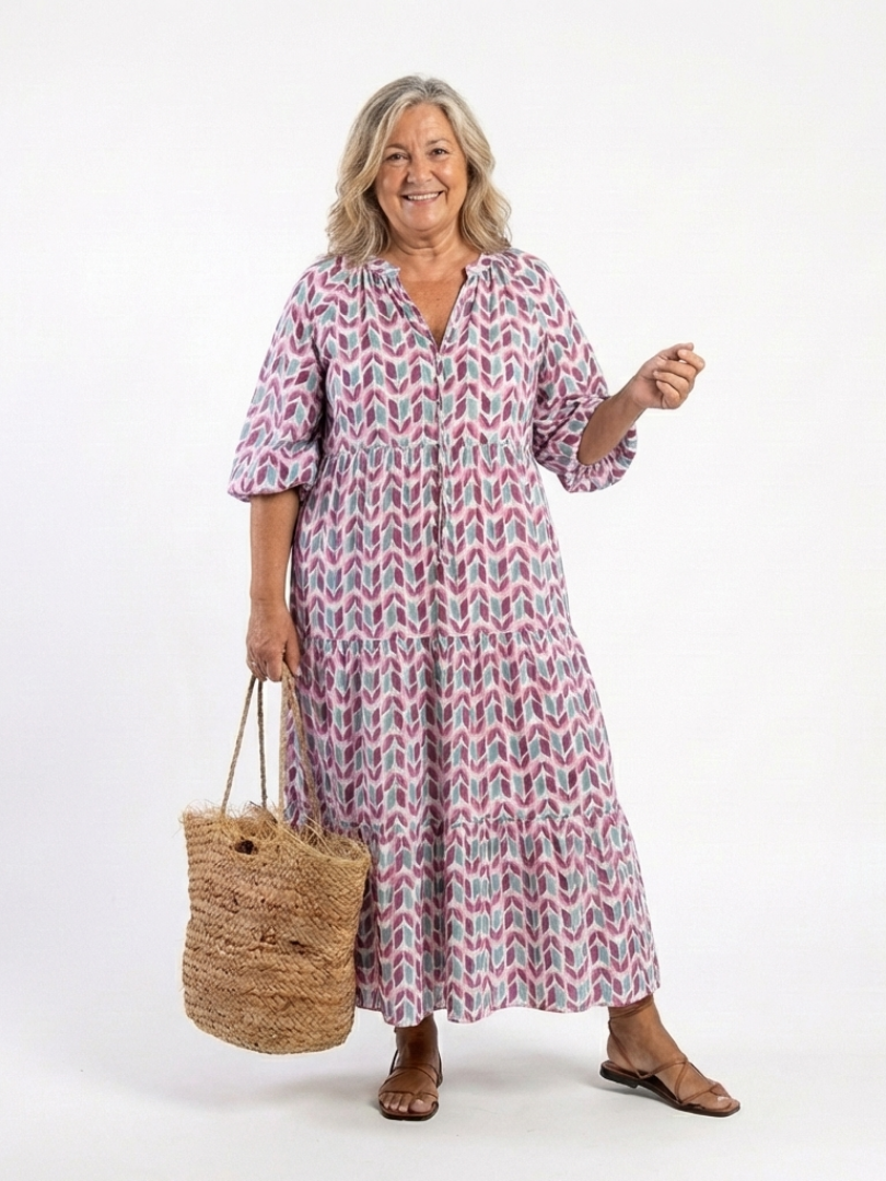 Mireya | Geometric Print Long Sleeve Midi Dress