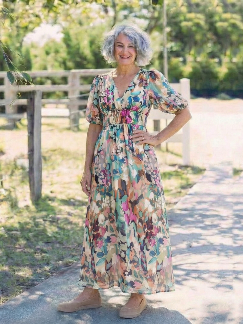 Eulalie | V-Neck Short Sleeve Midi Dress