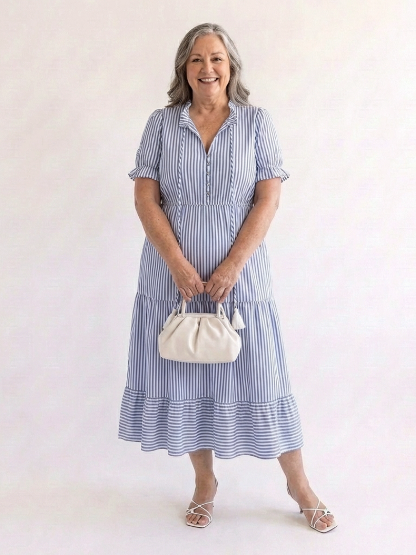 Dakota | Striped Short Sleeve Midi Dress