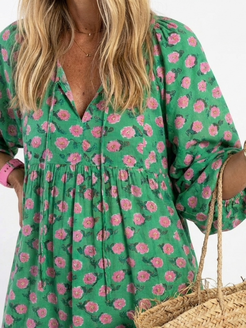 Fiora | Floral V-Neck Midi Dress