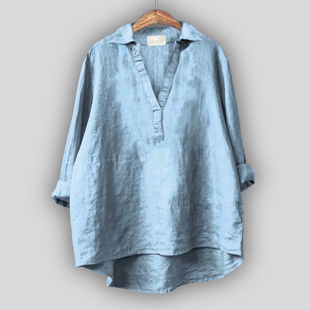 White linen blouse with a V-neck