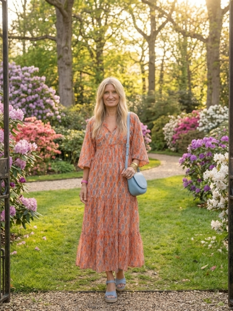 Amara | Geometric Print V-Neck Midi Dress