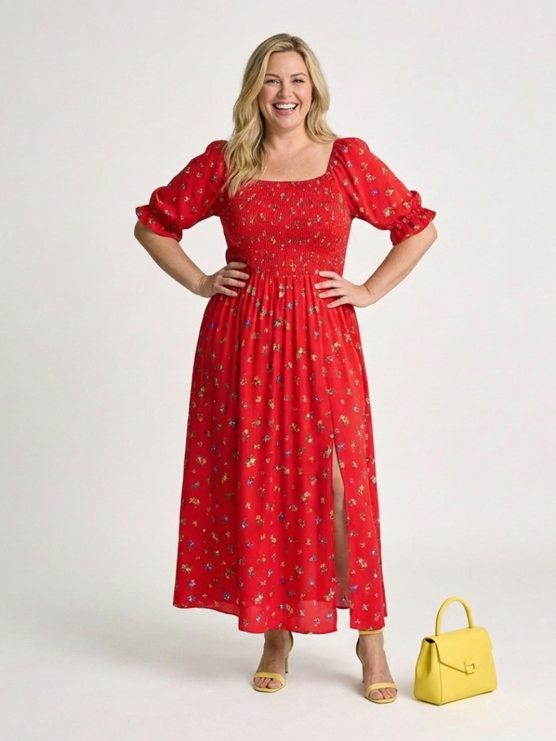 Delphine | Floral Square Neck Puff Sleeve Dress