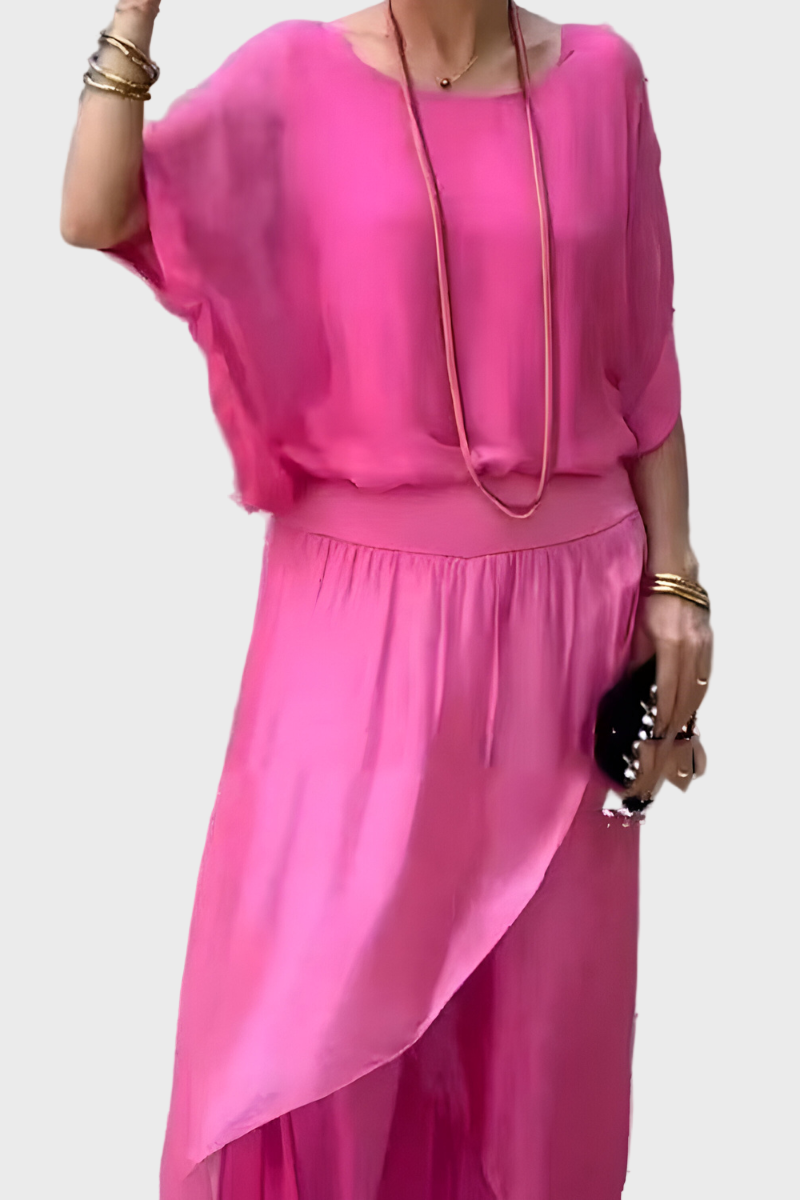 Wide Top and Ripped Pants – Two-Piece Chiffon Skirt