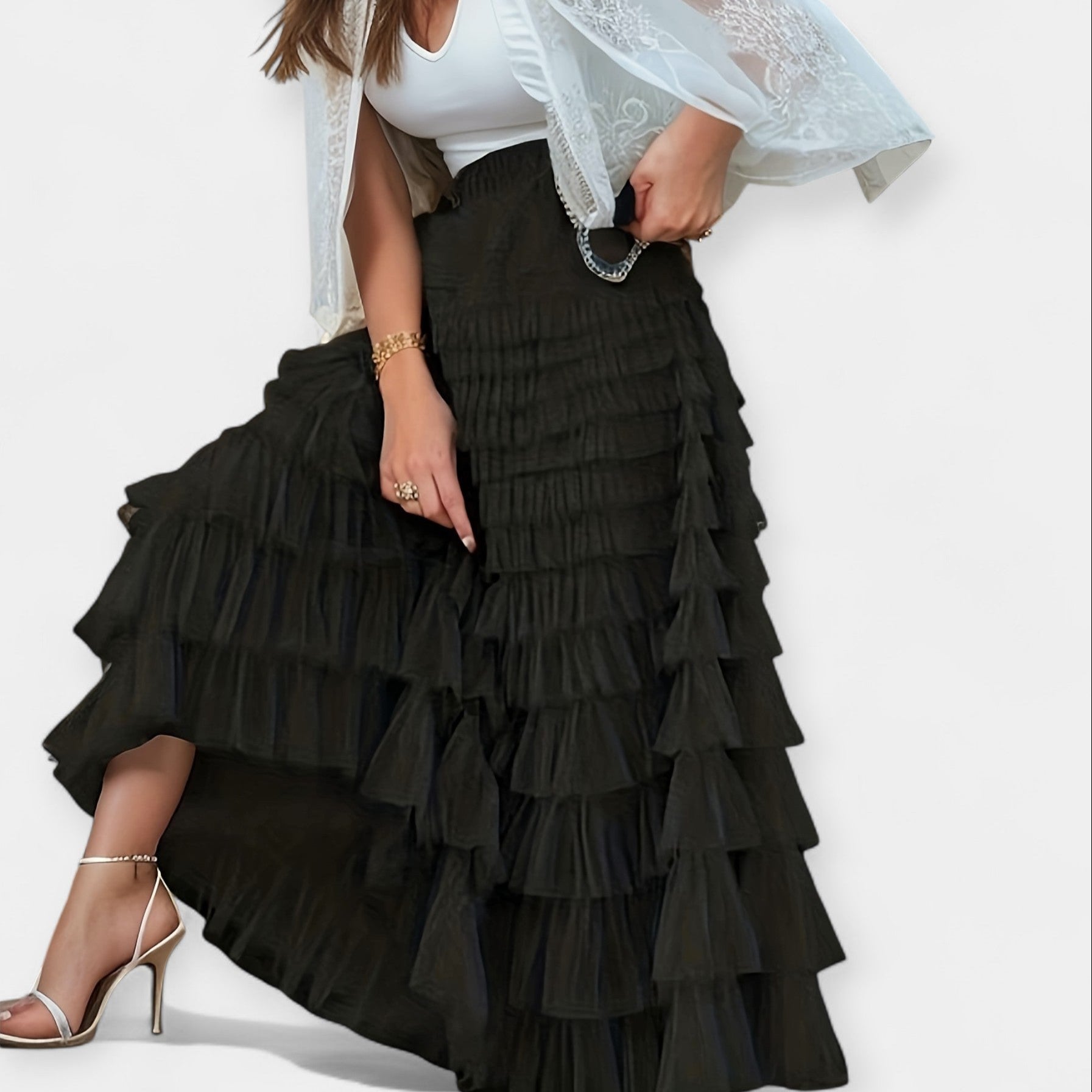 Elegant Tulle Layered Skirt with Decorative Detail
