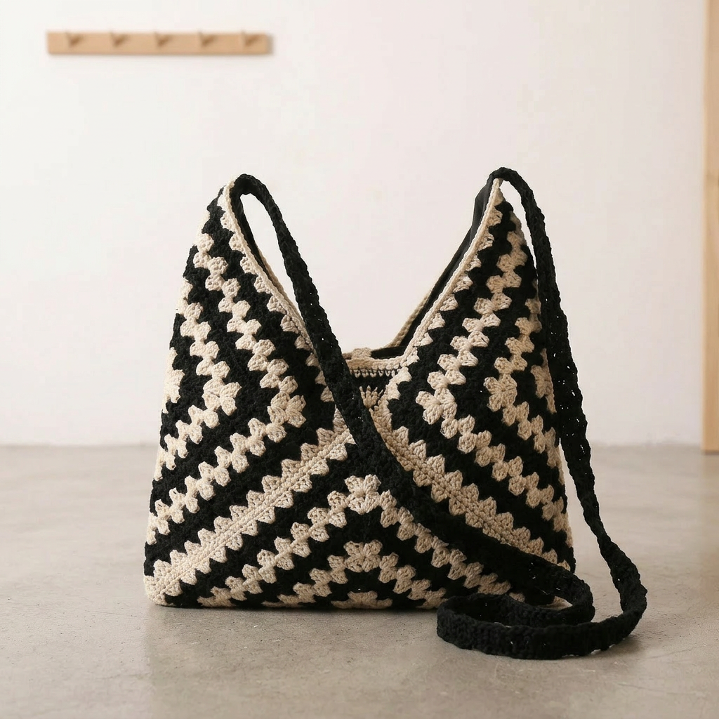 Boho - Crochet Chevron Shoulder Bag
