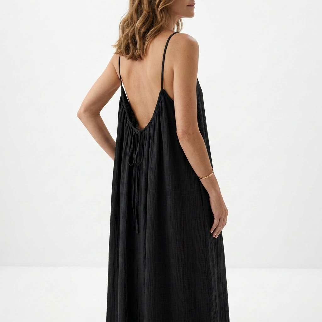 Backless Lace-Up Maxi Dress