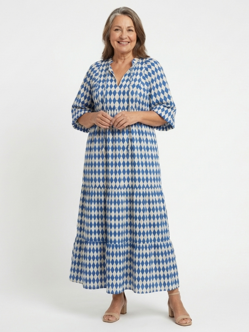 Elodie | Diamond Print Midi Dress