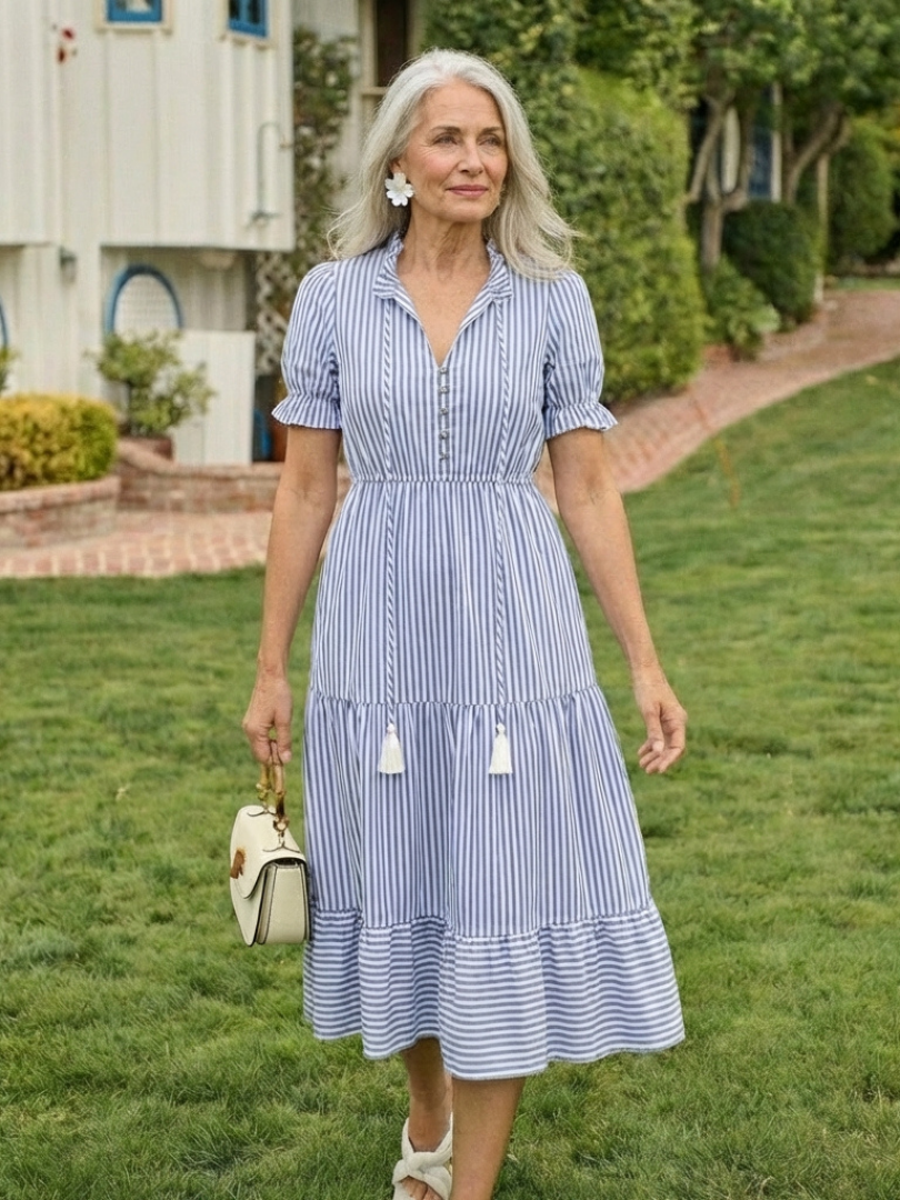 Dakota | Striped Short Sleeve Midi Dress