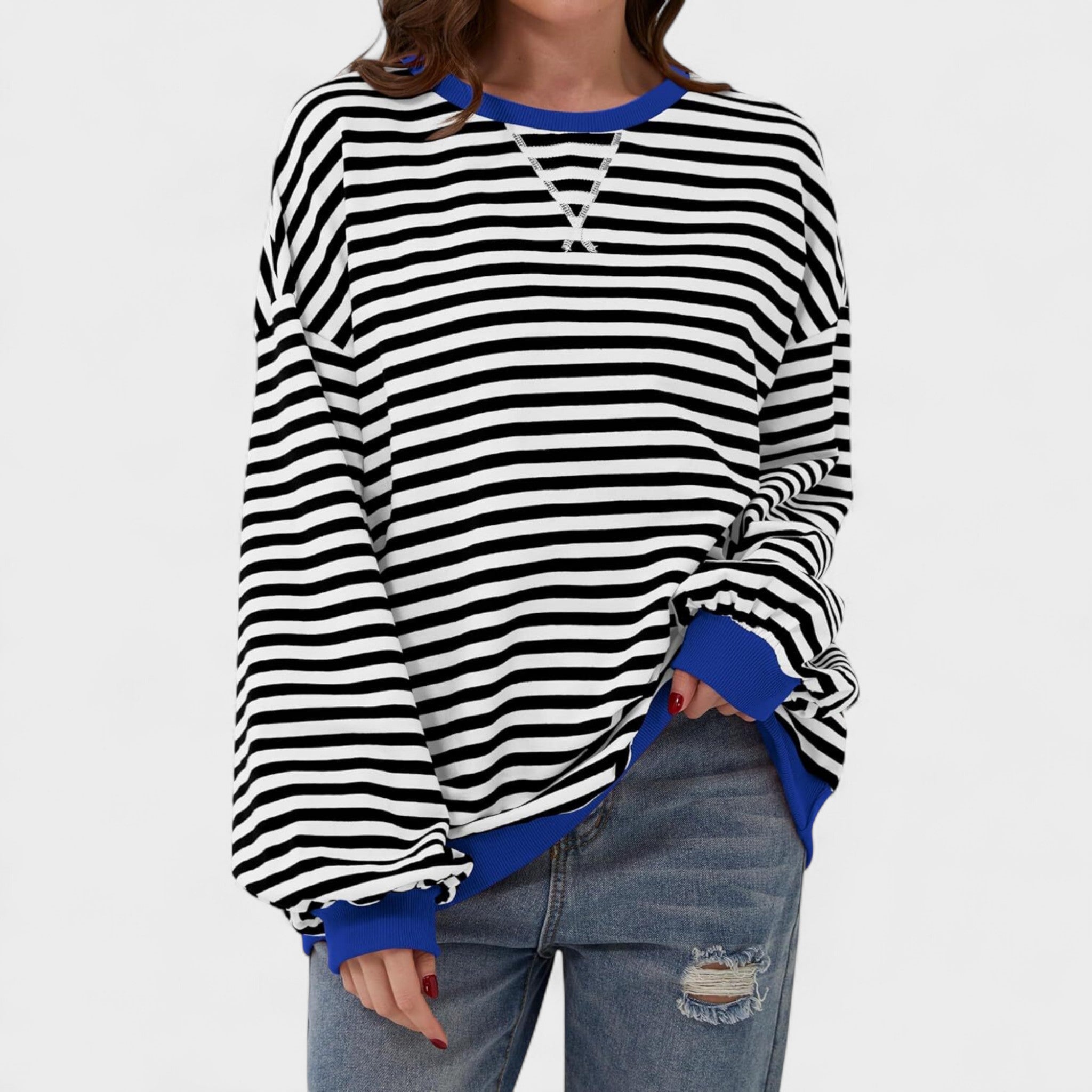 Renata - Everyday Striped Sweater with Long Sleeves and Round Neck