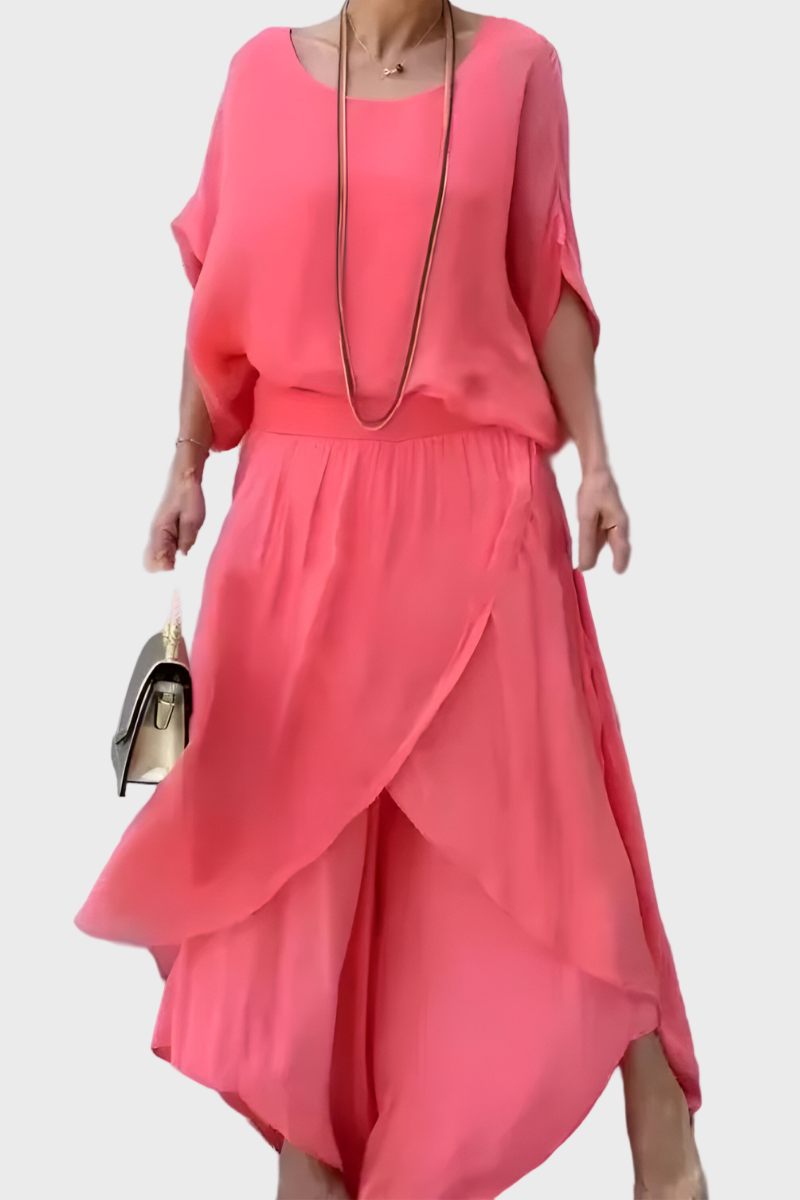 Wide Top and Ripped Pants – Two-Piece Chiffon Skirt