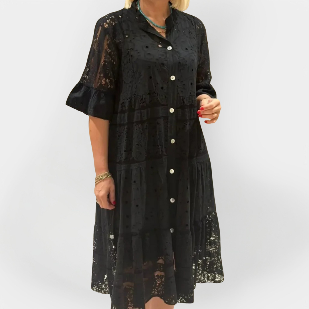 Dress with Lace, Sleeves, and Front Buttons